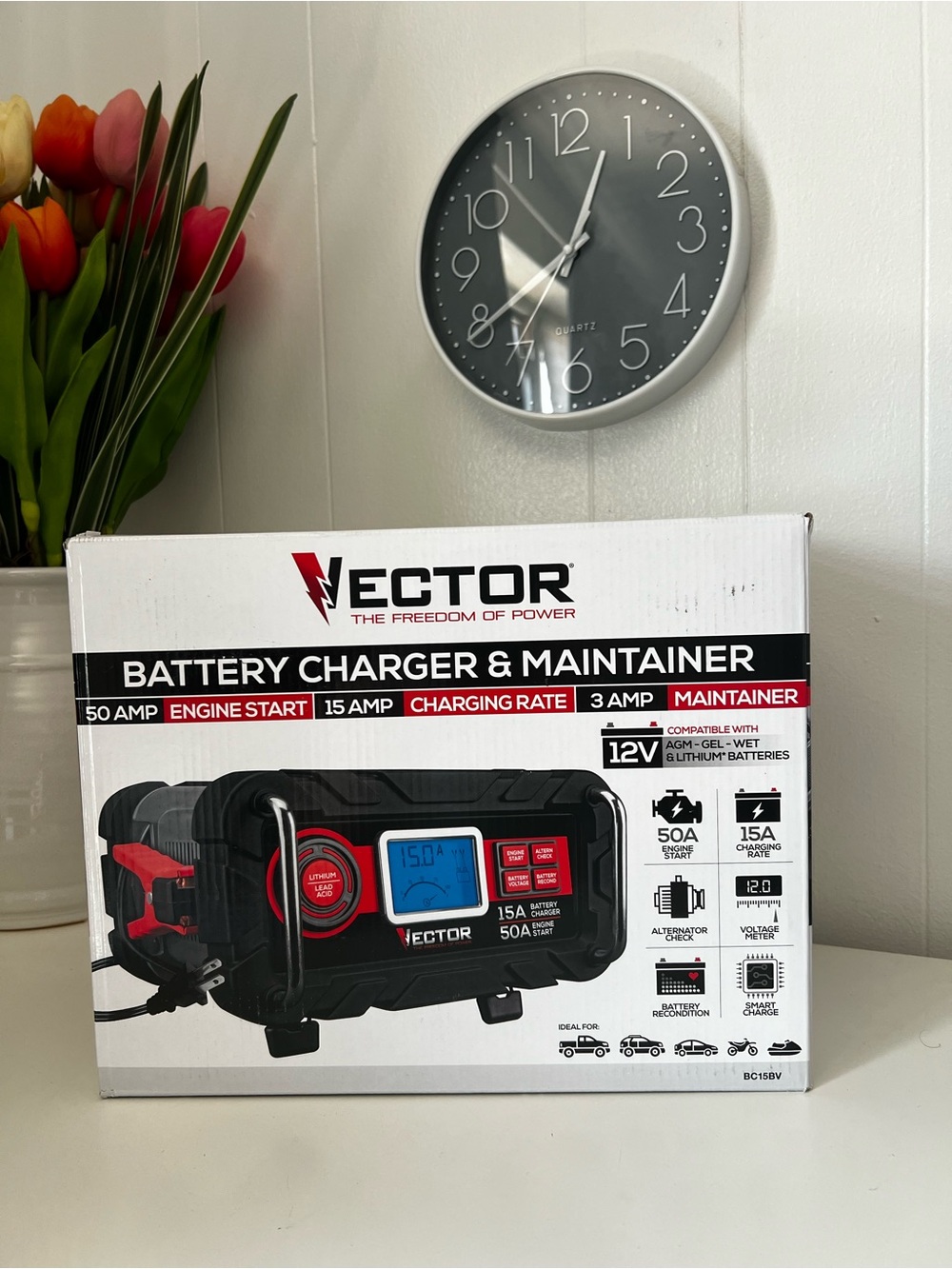 Vector BC15BV Bench Battery Charger & Maintainer 15 Amp 12V w/ 50A Engine Start